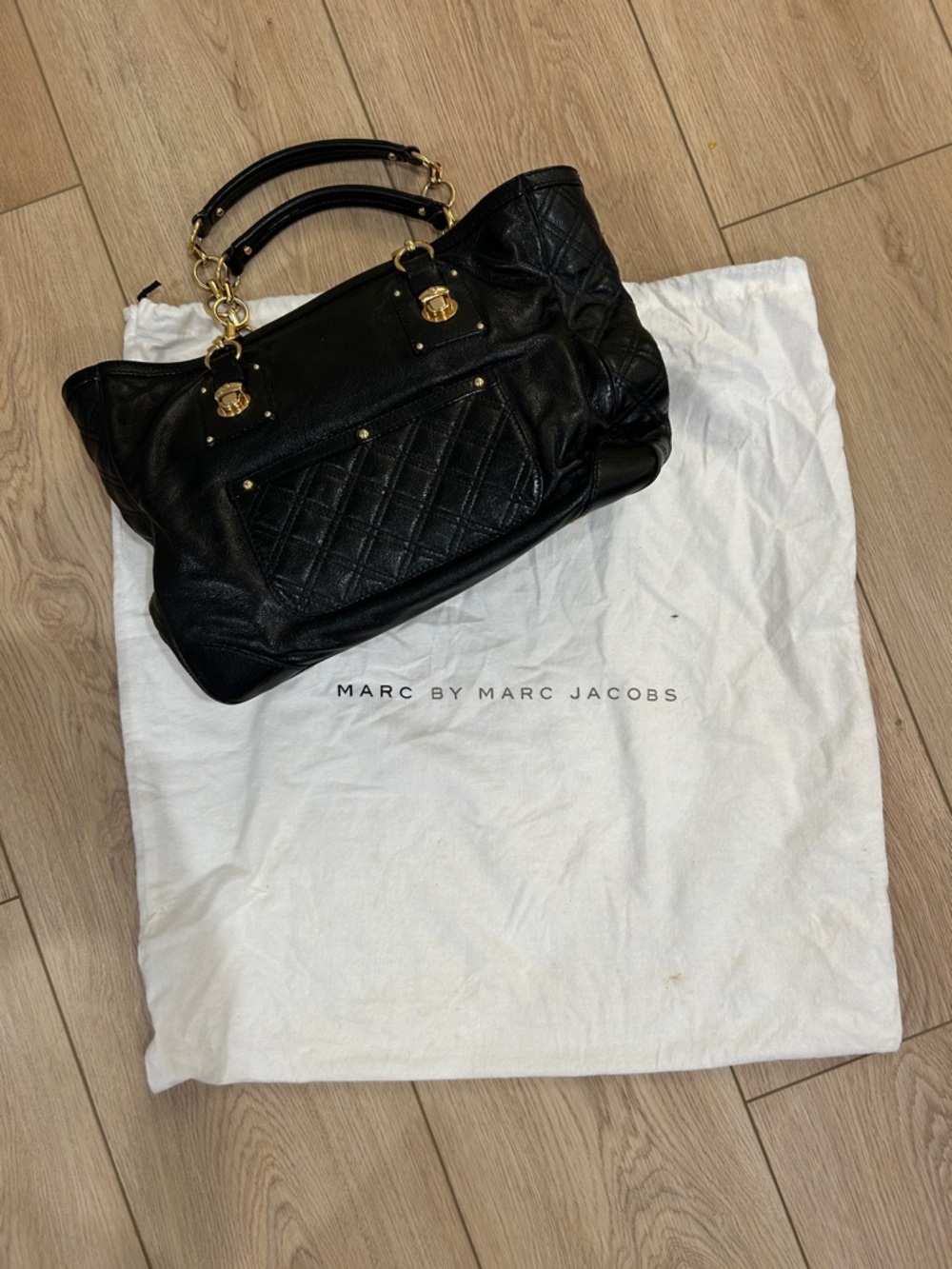 Marc by Marc Jacobs Black Quilted Leather Shoulder Bag with Gold Hardware